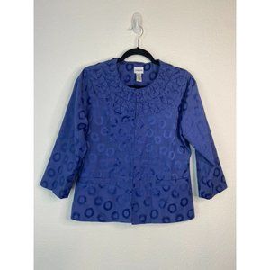 Chico's women's 1 medium periwinkle blue dot 3/4 sleeve blazer cardigan‎ jacket